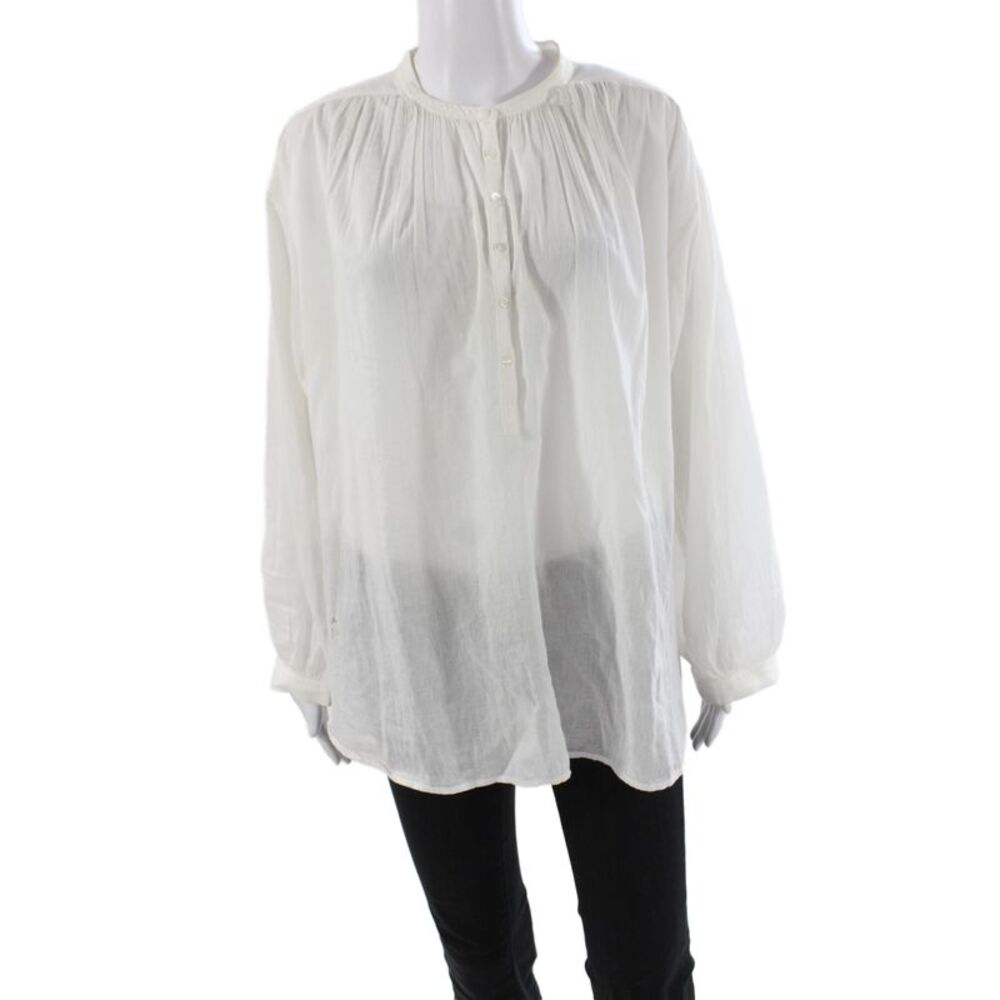 Nili Lotan Womens White Cotton Henley Tunic Blouse Long Sleeve Button Size M